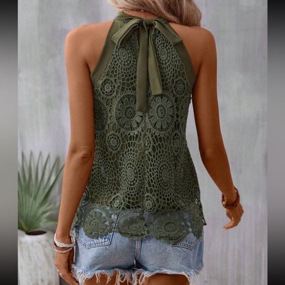 Boho floral lace embroidered tie back halter top - Picture 9 of 15